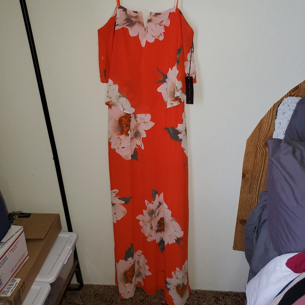 City Triangle Orange Floral Strapless Dress NWT
